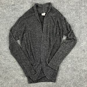 Voice Cardigan Sweater Open Front Womens Size S Black Metallic Knit